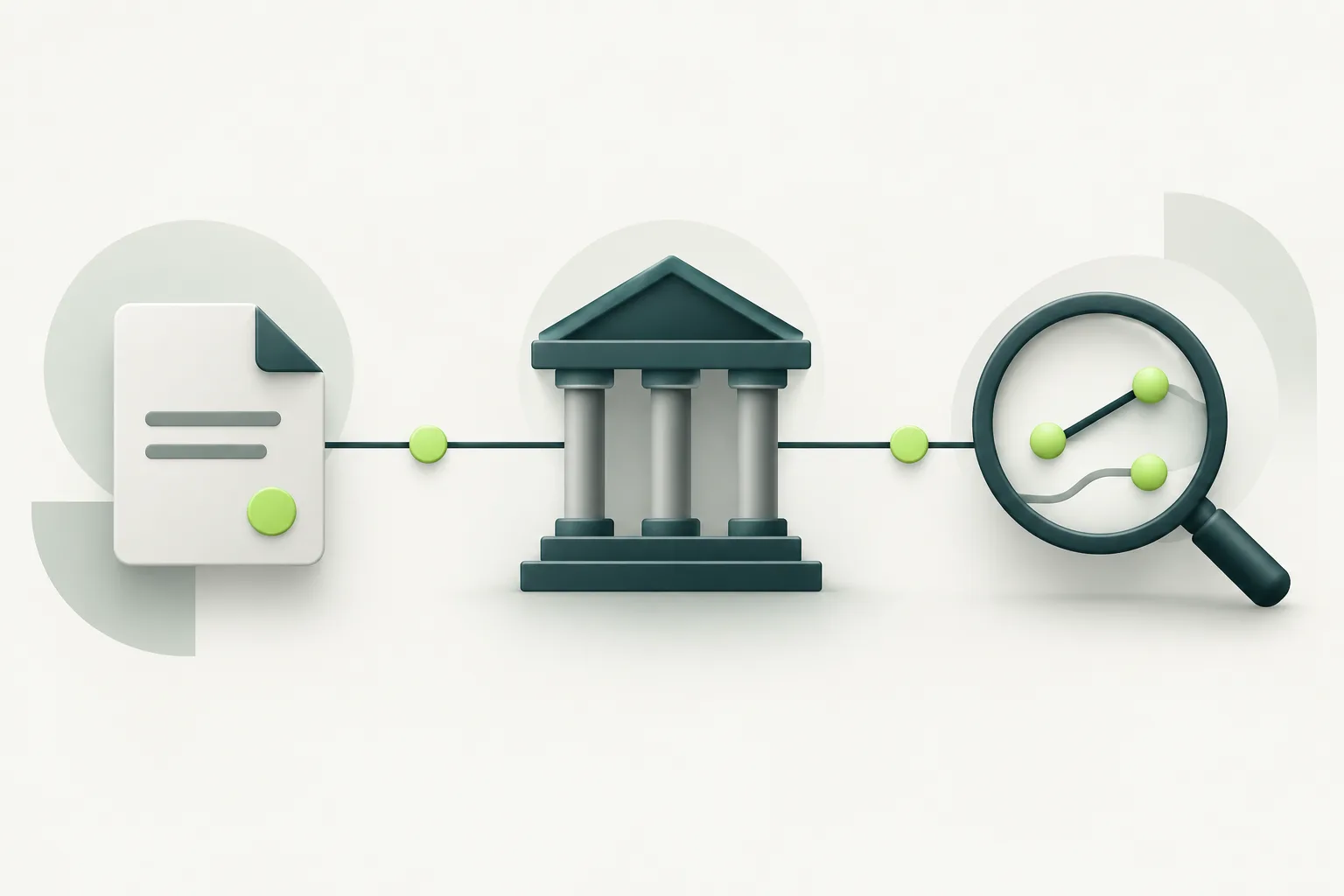 Ilustração em três etapas representa uma obrigação financeira, o registro formal e sua análise antes de uma venda a prazo