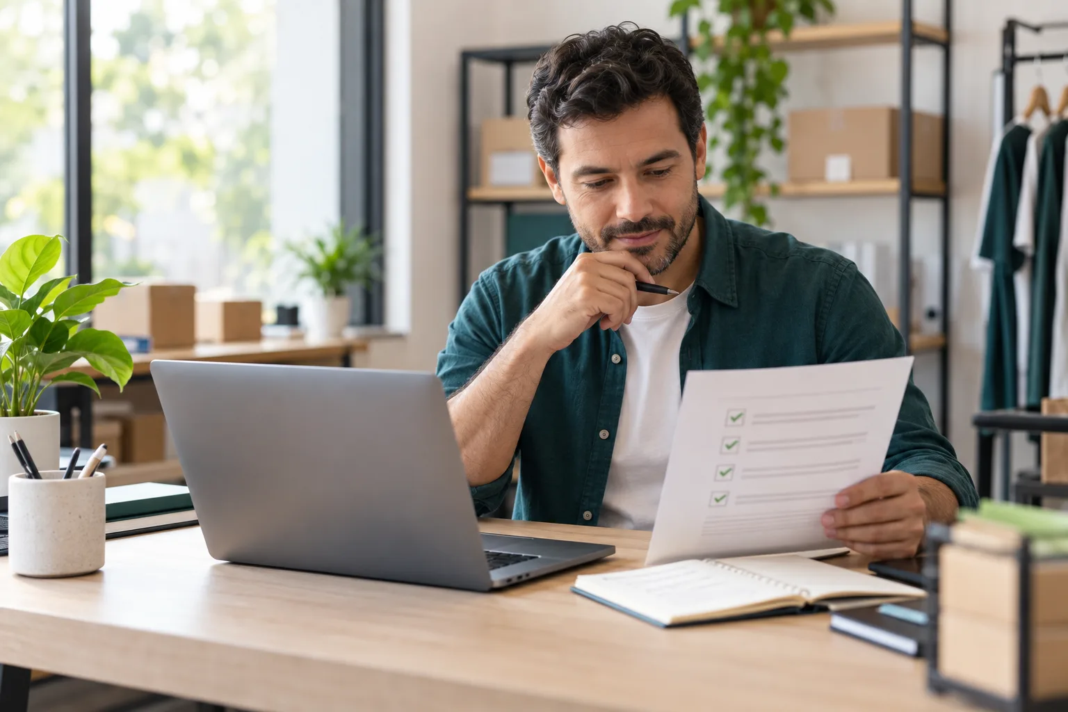 Empresário analisando informações antes de vender a prazo
